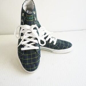 Polo Ralph Lauren High Top Sneakers Plaid Canvas Casual‎ Shoes